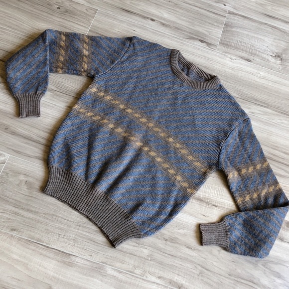 Vintage 70s/80s Tan Taupe Slate Geometric Sweater - Picture 1 of 4